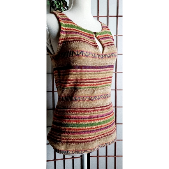 Lauren Ralph Lauren Sleeveless Aztec Inspired Knit Linen-Blend Top - Earthtones - Picture 8 of 15